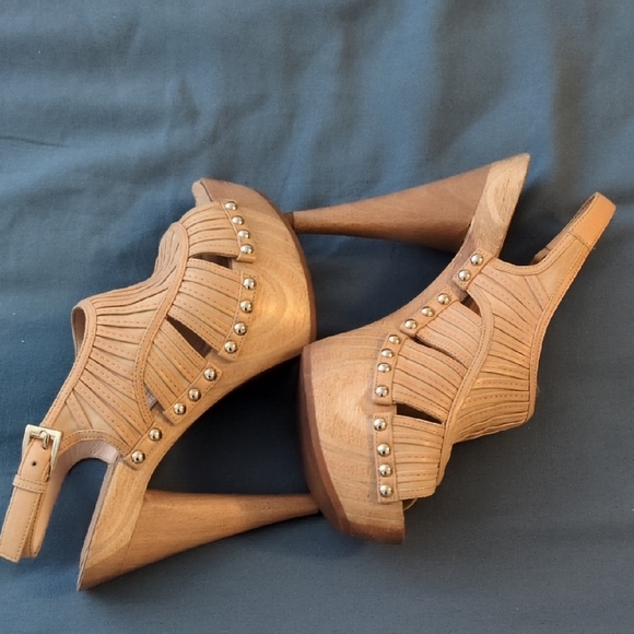 Christian Dior Woven Leather & Wood Platform High Heel Sandals Shoe - Picture 3 of 7
